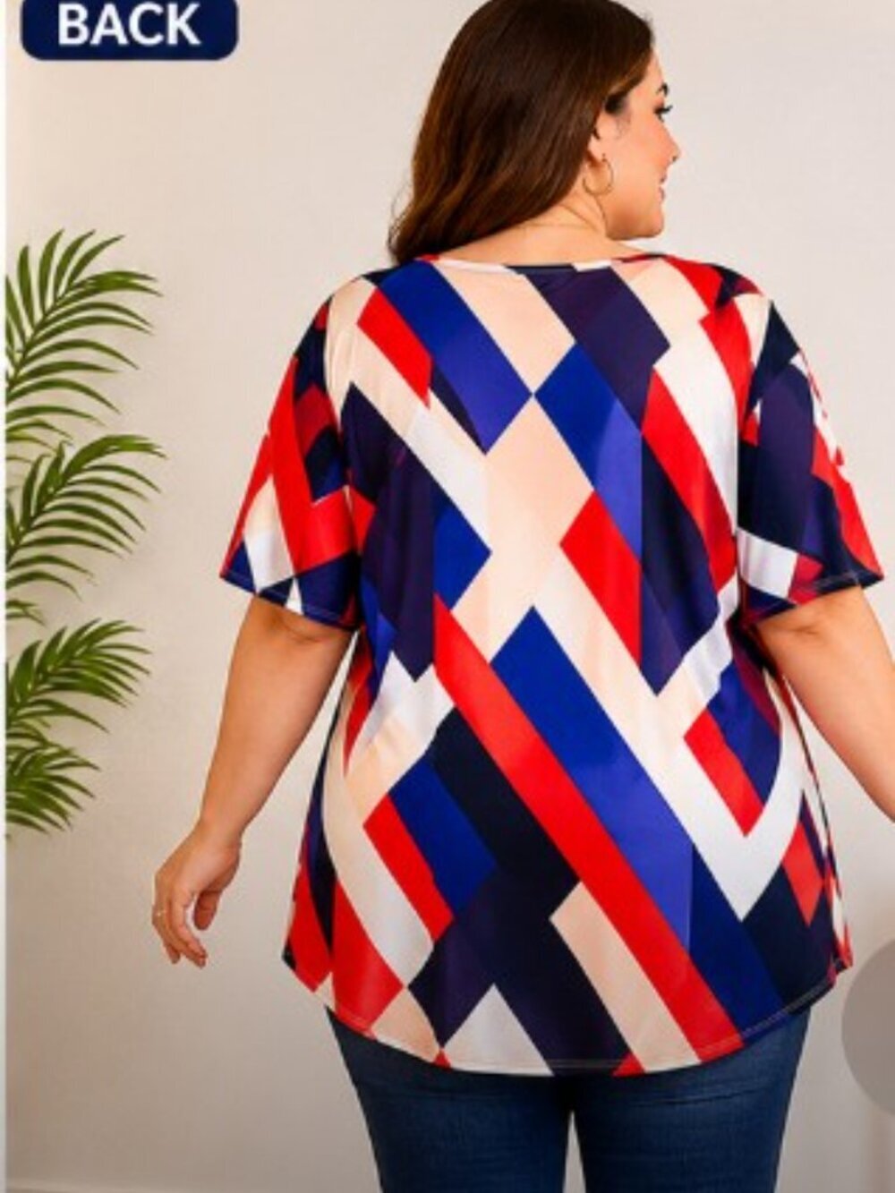 Beyond This Place 2X Colorblock Tunic Top Geometric Art Deco Print Elbow Sleeve - Picture 12 of 12
